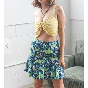 Valija Gitana Vibrant Navy Flower Print Skater Skirt, size XL